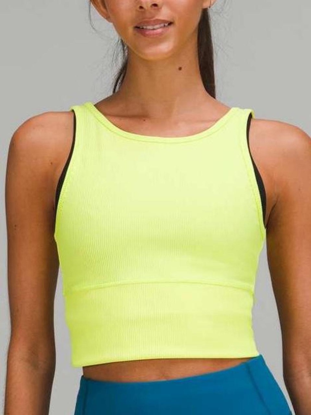 lululemon Power Pivot Ribbed Cropped Tank Top in Electric Lemon — Size 6